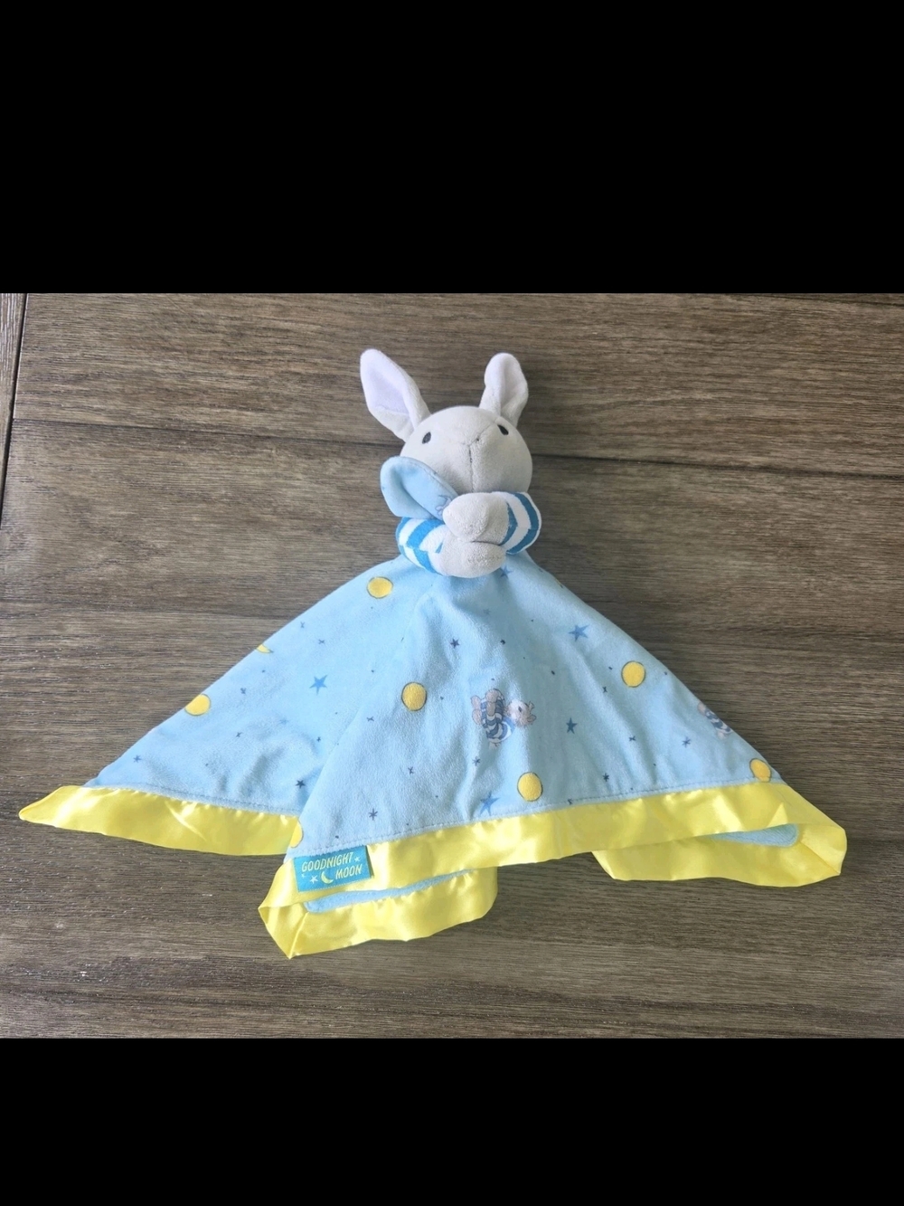 Goodnight Moon Plush Bunny Rabbit Lovey Blue Yellow Trim Stars Security Blanket